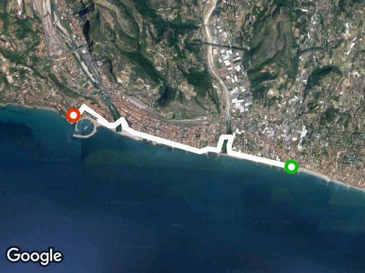 Lungomare Bordighera-Ventimiglia walking route map in Vallecrosia, provincia di Imperia, Italia