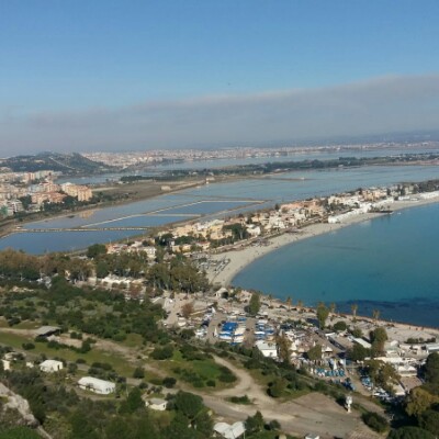 Along the sea poetto-marina piccola, compass walking route map in Cagliari