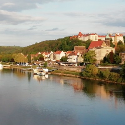 At the Burgehnpfad walking route map in Pirna