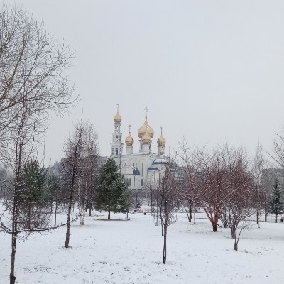 Snow Abakan. Transfiguration Park-Sayan Stadium walking route map in Abakan
