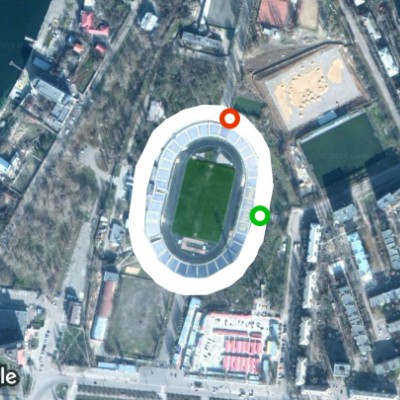 Central Stadium walking route map in Mykolaiv