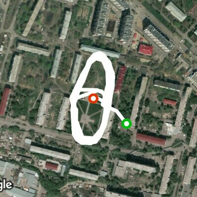 Aviators Park walking route map in Omsk