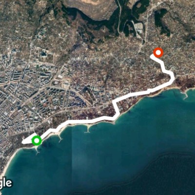 Seaside Park / Hotel Margarita walking route map in Varna