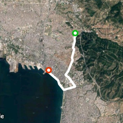 Salonica June afternoon walking route map in Agios Pavlos