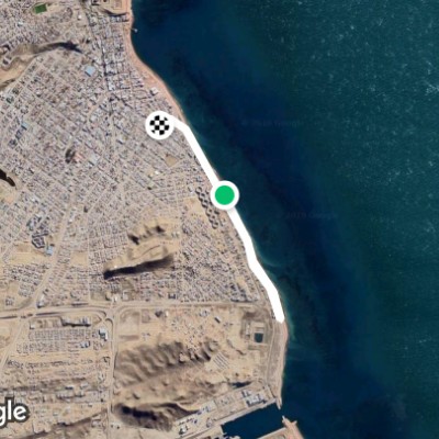 Waterfront walking route map in Caleta Olivia