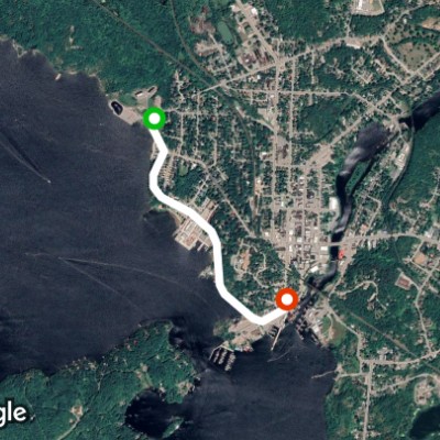Water front Fitness trail walking route map in Parry Sound