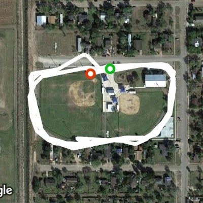 Veterans Park walking route map in Raymondville