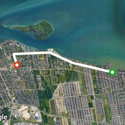 Riverside Dr walking route map in Tecumseh