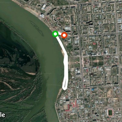 Embankment street walking route map in Pavlodar