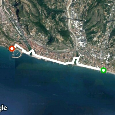 Bordighera seafront-Ventimiglia walking route map in Bordighera
