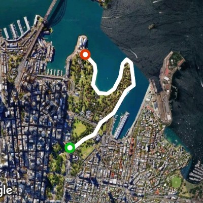 Domain to opera house walking route map in Sydney