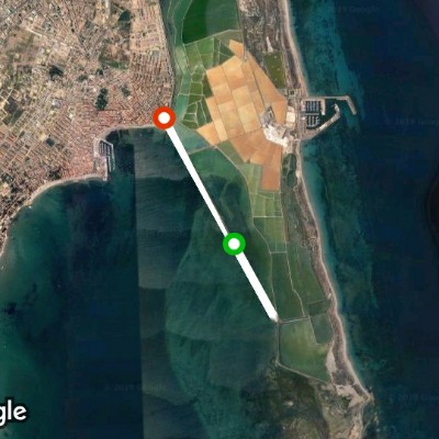 La Mota beach walking route map in San Pedro del Pinatar