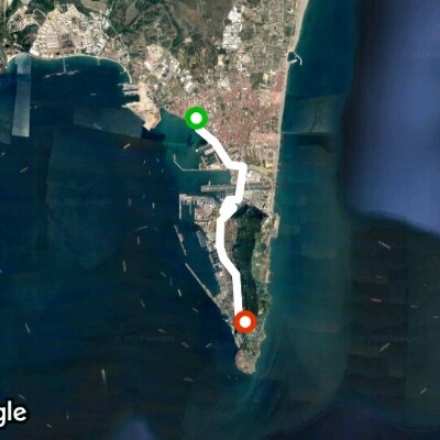 Gibraltar up hill cycle/walk walking route map in La Línea de la Concepción