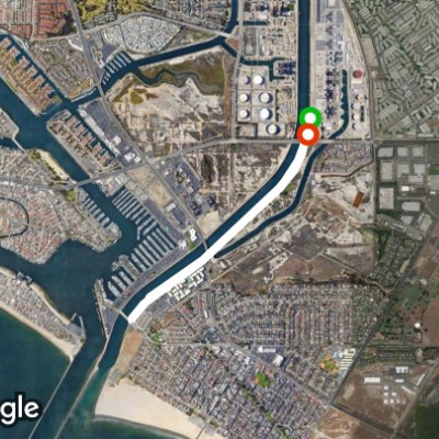 San Gabriel River Bike Path walking route map in Westminster