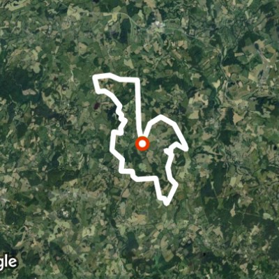 Red and blue walking route map in Néoux